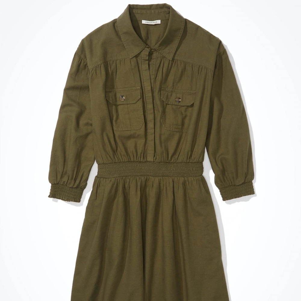 American Eagle Outfitters Green Sundress with Cuffed 3/4 Sleeves